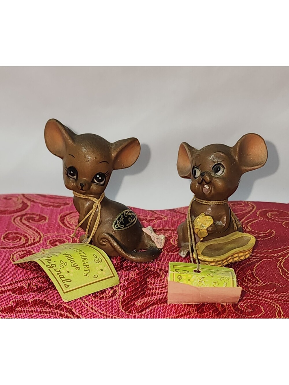Vintage Josef Originals Mice Pink Bow on Tail and 1 with a Peanut +Shell So Cute